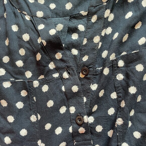 Anthropologie Maeve Polka Dot Blouse Pleats Black Size S 3/4 sleeves - Picture 3 of 8